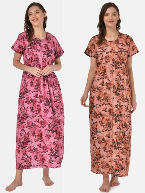 

Klamotten Pack of 2 Printed Pure Cotton Maxi Nightdress, Pink