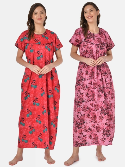 

Klamotten Pack of 2 Printed Pure Cotton Maxi Nightdress, Red