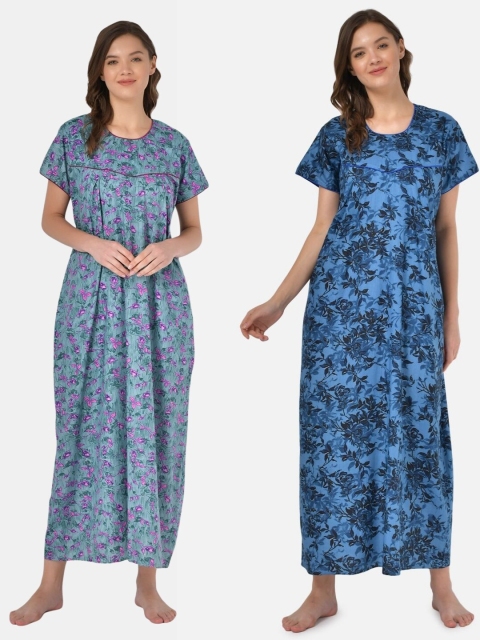 

Klamotten Pack of 2 Printed Pure Cotton Maxi Nightdress, Blue