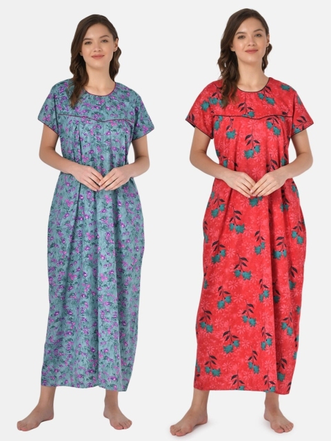

Klamotten Pack of 2 Printed Pure Cotton Maxi Nightdress, Blue