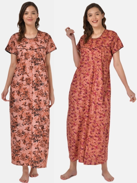 

Klamotten Pack of 2 Printed Pure Cotton Maxi Nightdress, Brown
