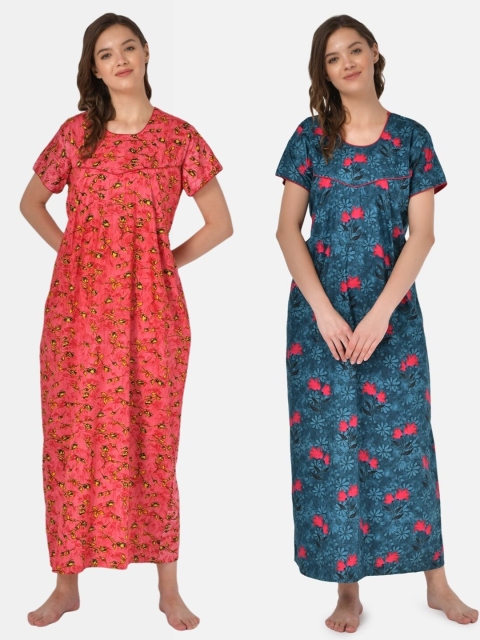 

Klamotten Pack of 2 Printed Pure Cotton Maxi Nightdress, Pink