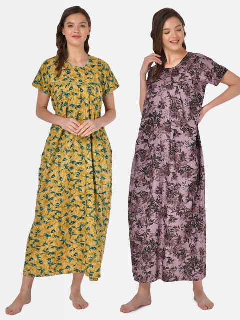 

Klamotten Pack of 2 Printed Pure Cotton Maxi Nightdress, Yellow