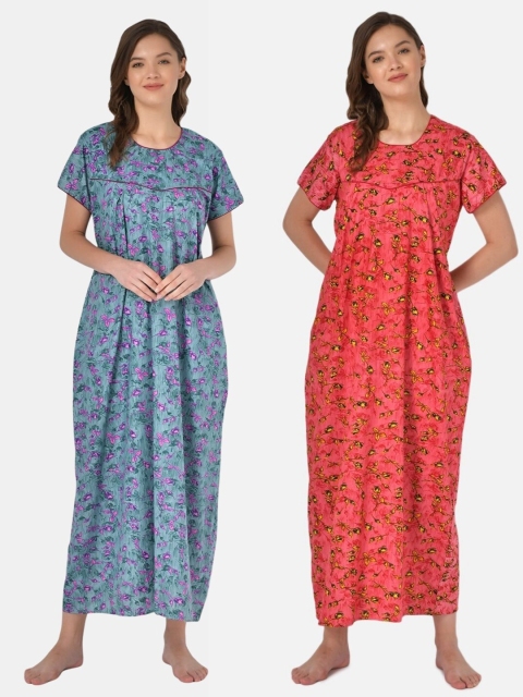 

Klamotten Pack of 2 Printed Pure Cotton Maxi Nightdress, Green