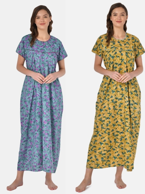

Klamotten Pack of 2 Printed Pure Cotton Maxi Nightdress, Green