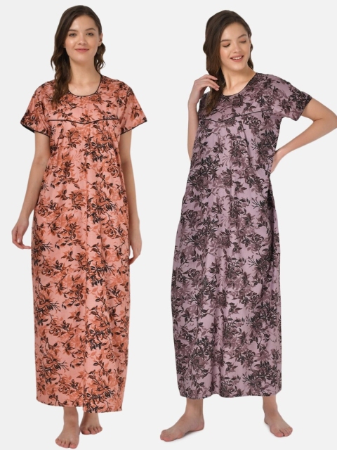 

Klamotten Pack of 2 Printed Pure Cotton Maxi Nightdress, Brown