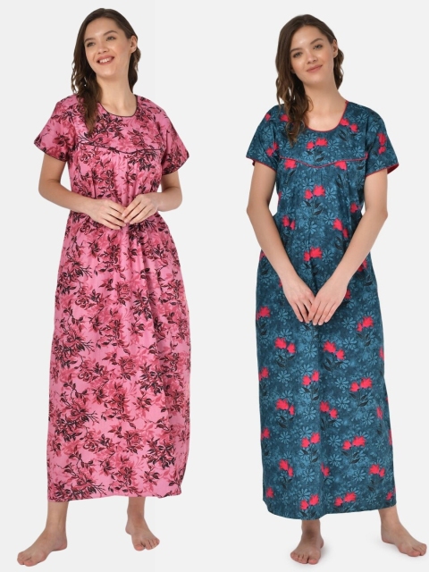 

Klamotten Pack of 2 Printed Pure Cotton Maxi Nightdress, Pink