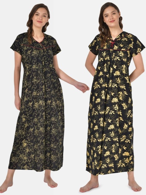 

Klamotten Pack-2 Women Black Printed Maxi Nightdress