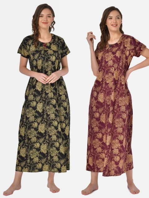 

Klamotten Set-2 Black7 Maroon Printed Maxi Nightdress, Black