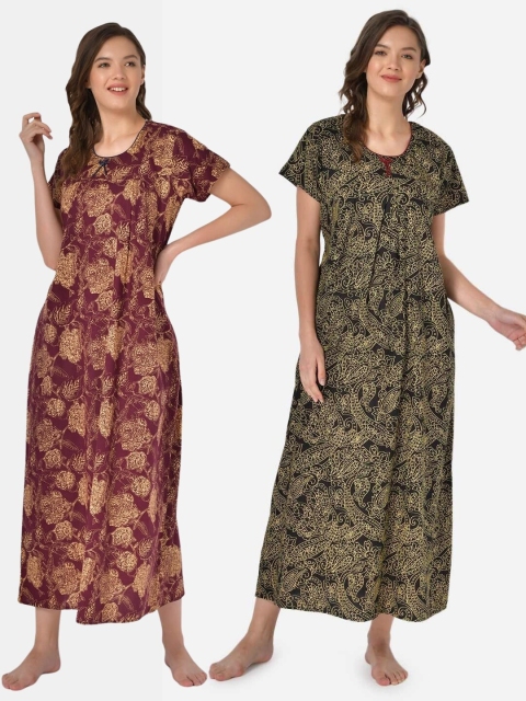 

Klamotten Set-2 Maroon& Black Printed Maxi Nightdress