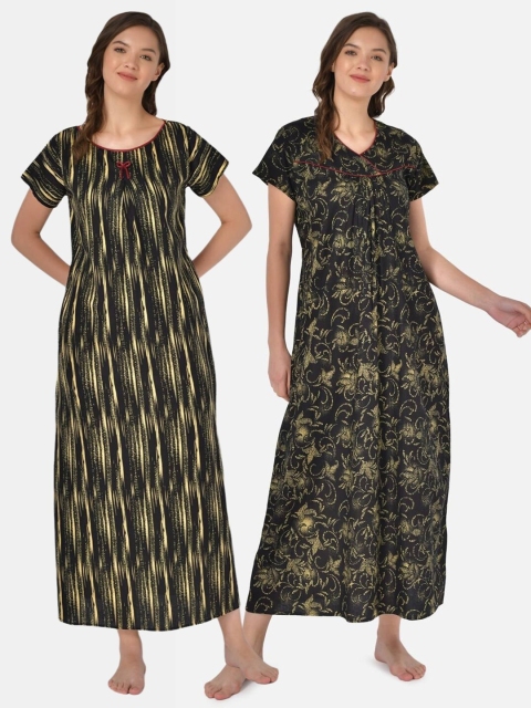 

Klamotten Pack-2 Women Black Printed Maxi Nightdress