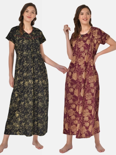 

Klamotten Pack-2 Women Black Printed Maxi Nightdress