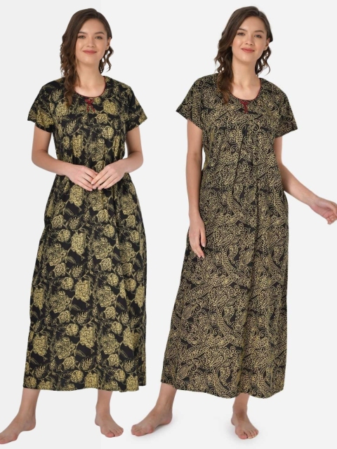 

Klamotten Pack-2 Women Black Printed Maxi Nightdress