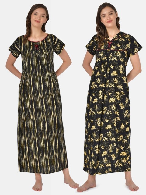 

Klamotten Pack-2 Women Black Printed Maxi Nightdress