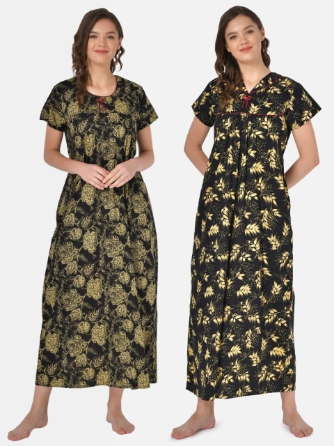 

Klamotten Pack-2 Women Black Printed Maxi Nightdress
