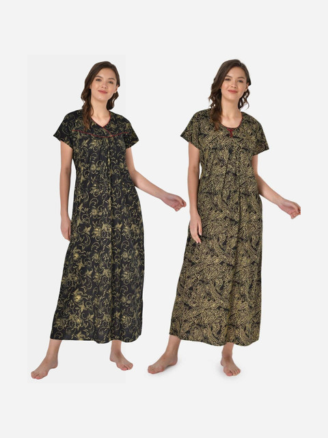 

Klamotten Pack-2 Women Black Printed Maxi Nightdress