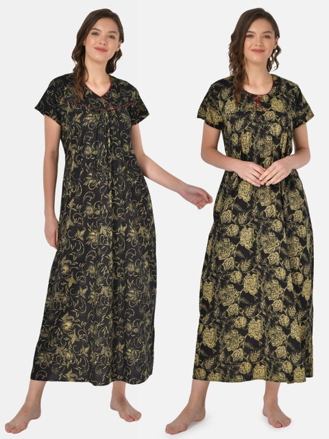 

Klamotten Set-2 Black Printed Maxi Nightdress