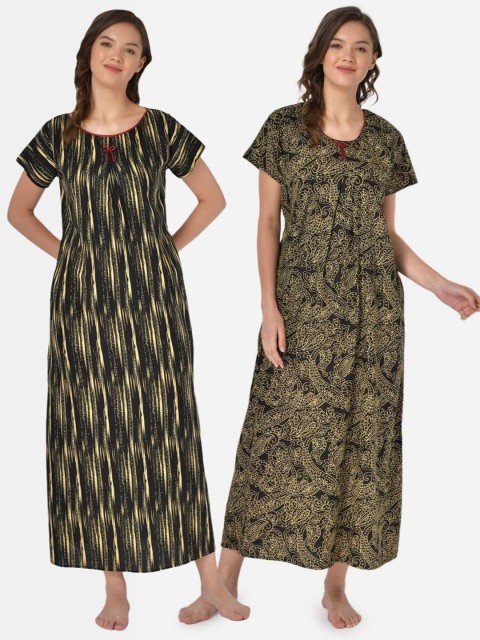 

Klamotten Pack-2 Women Black Printed Maxi Nightdress