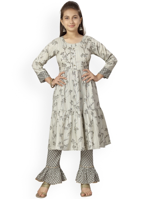 

Aarika Girls Grey Printed Flared Pure Cotton Kurti with Trousers