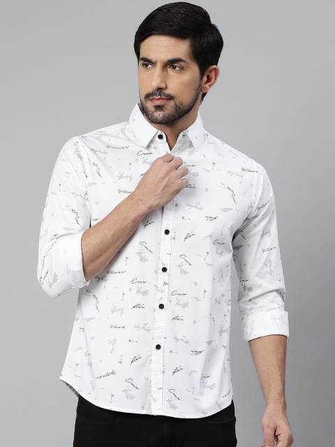 

Dennis Lingo Men White Comfort Slim Fit Opaque Printed Casual Shirt