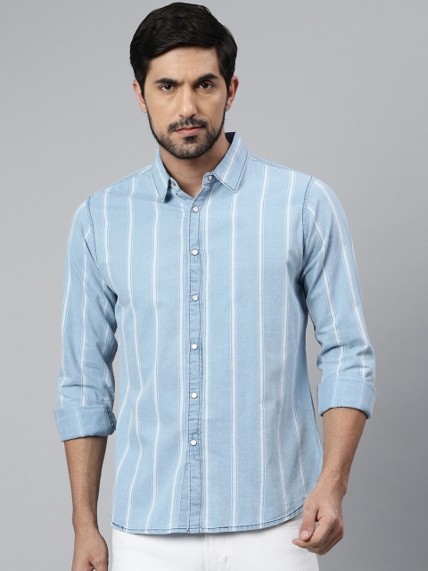 

Dennis Lingo Men Blue Comfort Slim Fit Opaque Striped Casual Shirt