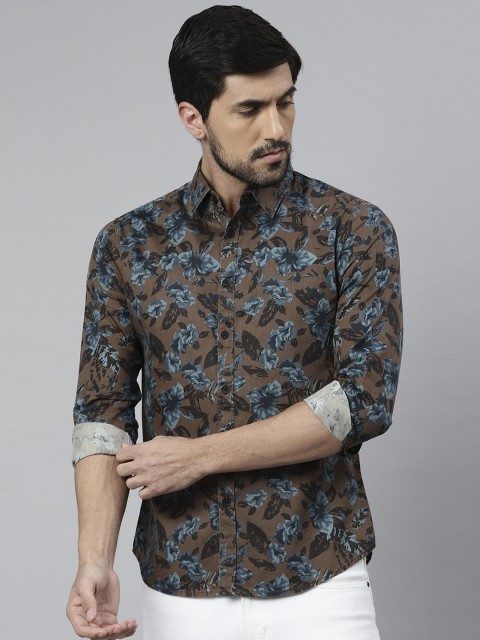 

Dennis Lingo Men Brown Comfort Slim Fit Floral Opaque Printed Casual Shirt