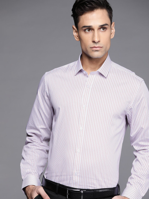 

Louis Philippe Men White & Pink Pure Cotton Slim Fit Striped Formal Shirt