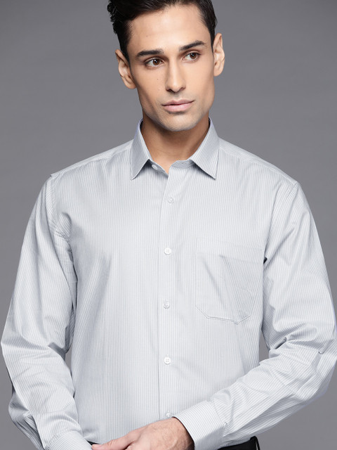 

Louis Philippe Men Grey Slim Fit Opaque Striped Formal Shirt