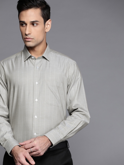 

Louis Philippe Men Grey & White Pure Cotton Slim Fit Striped Formal Shirt