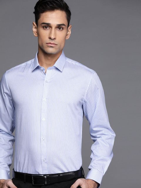 

Louis Philippe Men Blue & White Pure Cotton Slim Fit Striped Formal Shirt