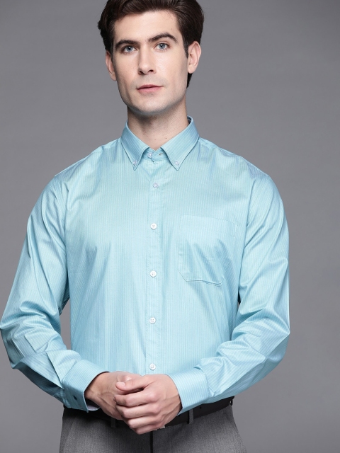 

Louis Philippe Men Blue & White Pure Cotton Slim Fit Striped Formal Shirt