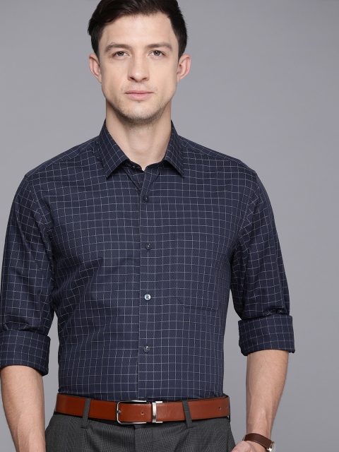 

Louis Philippe Men Navy Blue Slim Fit Checked Opaque Pure Cotton Formal Shirt