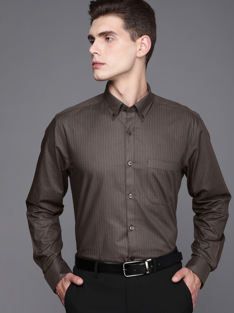

Louis Philippe Men Brown Slim Fit Striped Pure Cotton Formal Shirt