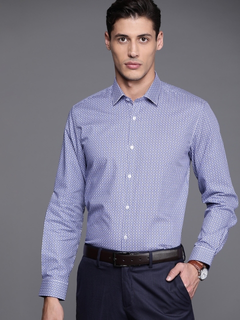 

Louis Philippe Men Blue & White Pure Cotton Slim Fit Self-Design Formal Shirt