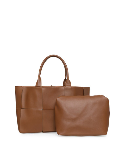 

20Dresses Brown Oversized Structured Handheld Bag With Pouch