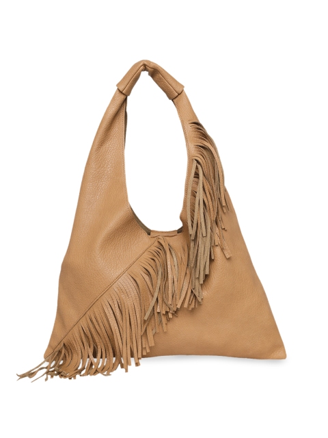 

20Dresses Beige Structured Shoulder Bag with Fringed