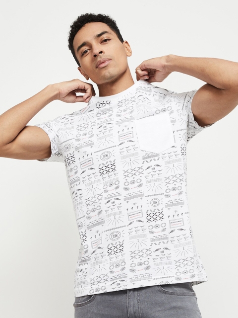

max Men White Black Printed Pure Cotton T-shirt