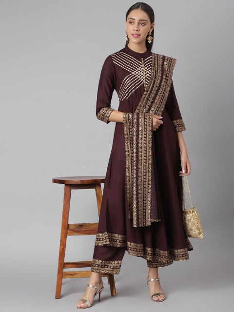 

Khushal K Women Burgundy Regular Gotta Patti Kurta with Palazzos & With Dupatta