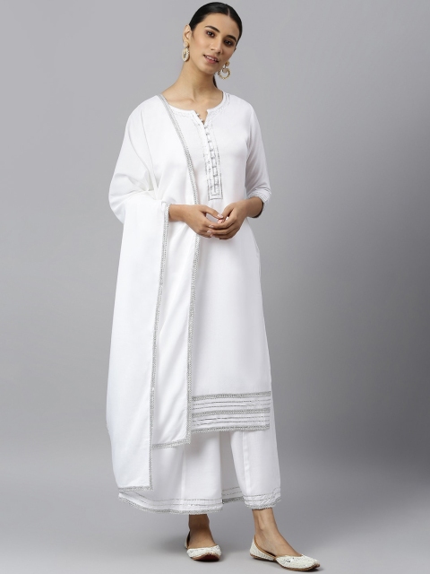 

Khushal K Women White Regular Gotta Patti Kurta with Palazzos & With Dupatta