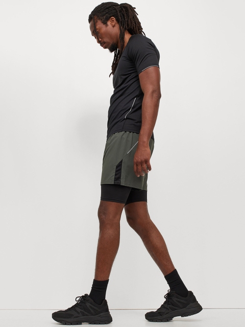 

H&M Men Green Double-Layered Running Shorts
