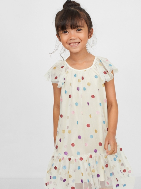 

H&M Girls White Polka Dots Butterfly-Sleeved Tulle Dress