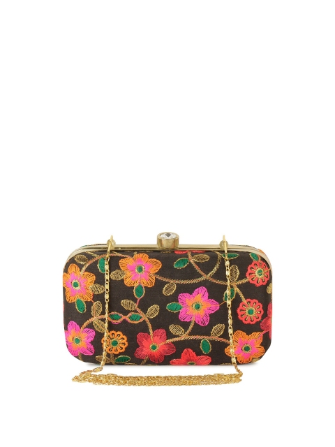 

gaura pakhi Black & Purple Floral Embellished Purse Clutch