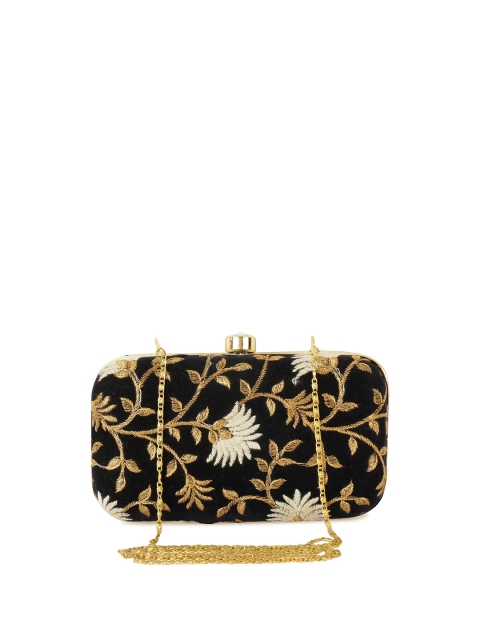 

gaura pakhi Black & Gold-Toned Embellished Purse Clutch