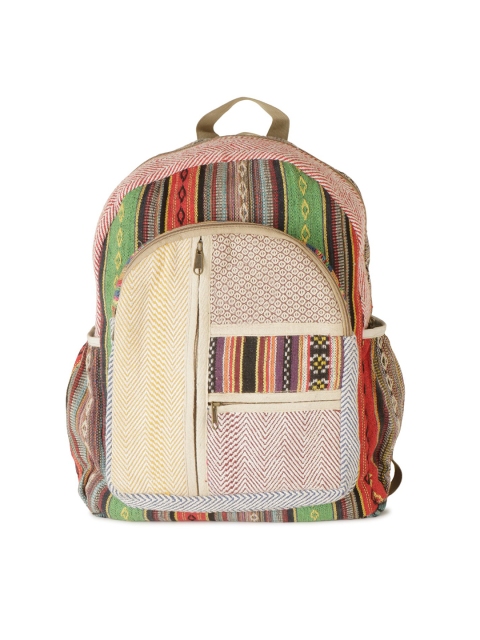 

gaura pakhi Unisex Pink & Red Geometric Contrast Detail Laptop Backpack with Daisy Chains