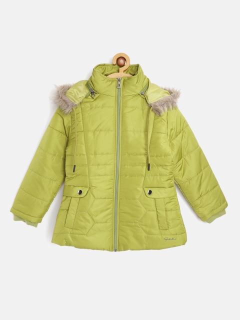

Fort Collins Girls Green Solid Detachable Hood Parka Jacket