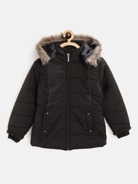 

Fort Collins Girls Black Solid Hooded Parka Jacket