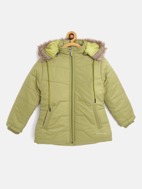 

Fort Collins Girls Green Solid Detachable Hood Parka Jacket