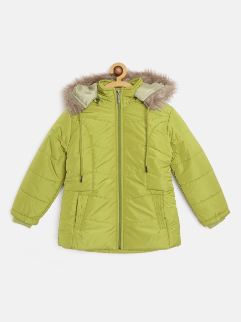 

Fort Collins Girls Lime Green Solid Parka Jacket with Detachable Hood