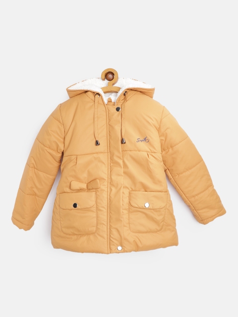 

Fort Collins Girls Mustard Yellow Solid Hooded Padded Jacket