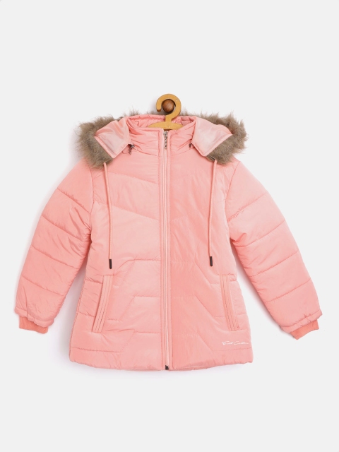 

Fort Collins Girls Peach-Coloured Solid Hooded Parka Jacket